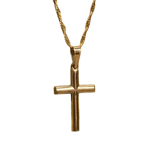 14K Yellow Gold Cross Charm and 20 Inch Twist Chain Necklace - Picture 1 of 9